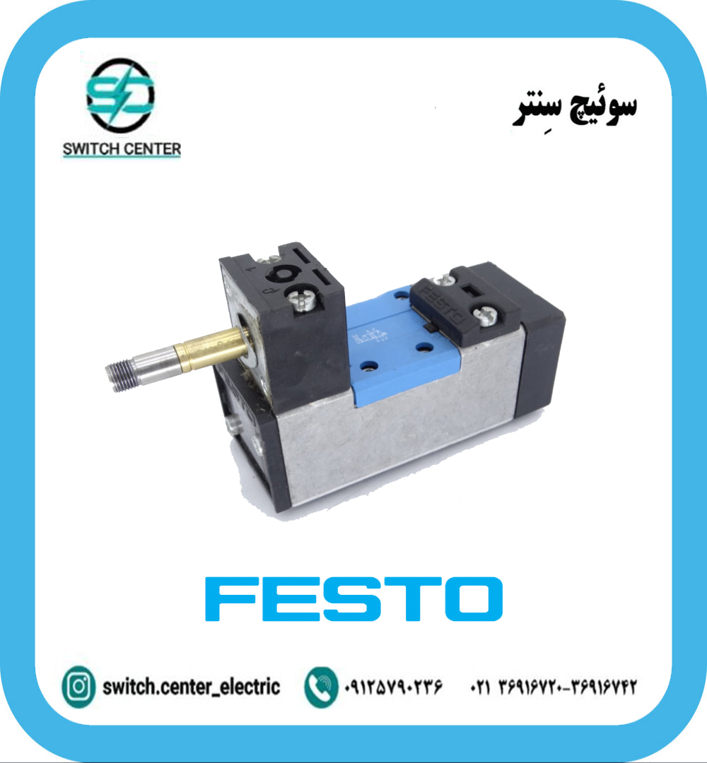 شیر برقی فستو (FESTO) مدلMFH-5.2-D-1-FR-C تصویر شیر برقی فستو MFH-5/2-D-1-FR-C با بدنه آلومینیومی، کویل برقی و زیرپایه پنوماتیکی.